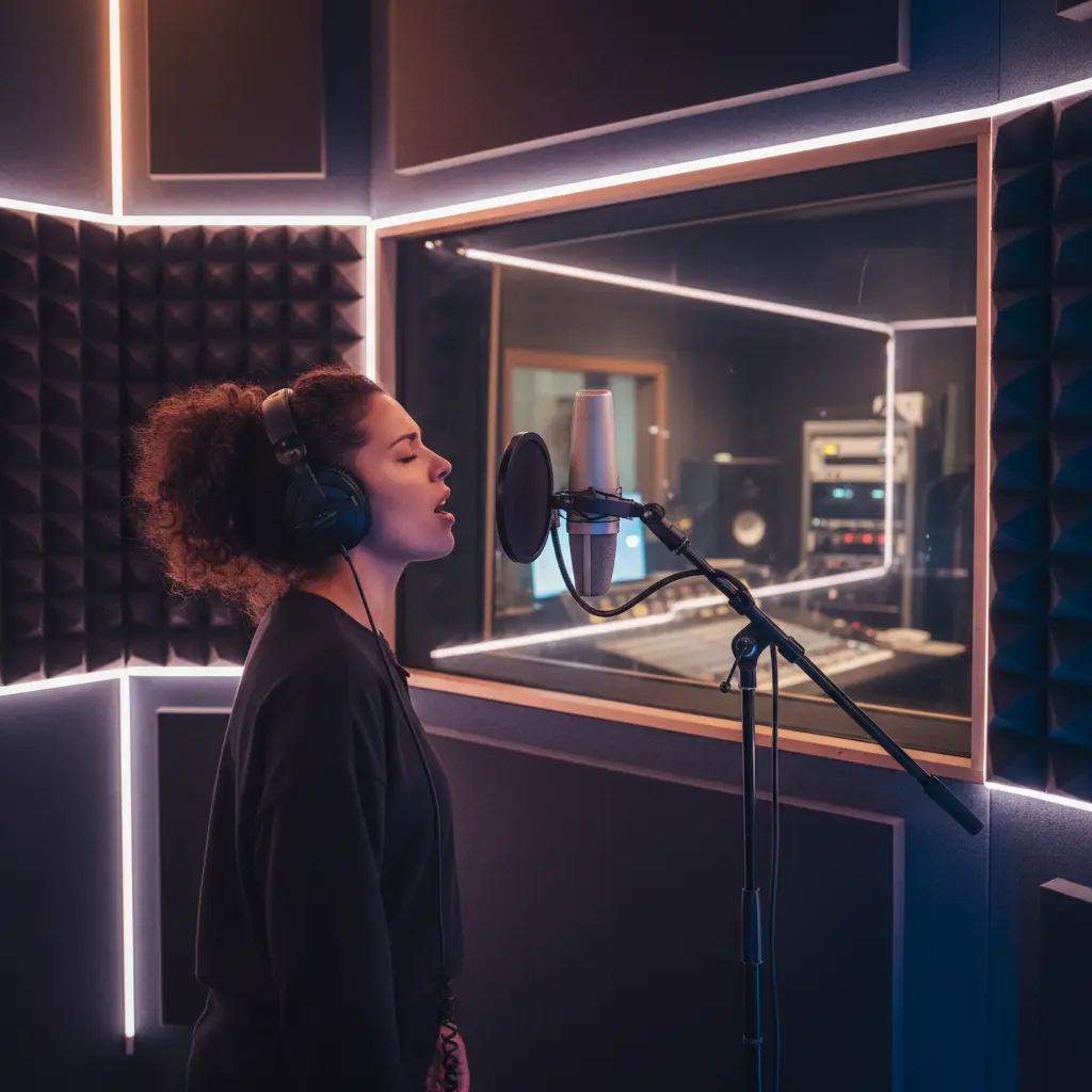 Singer recording inside OreedRec Audio Studio Doha