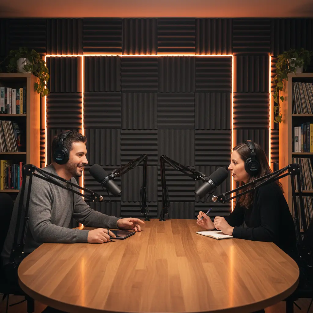 Podcast production session at OreedRec Audio Studio Doha